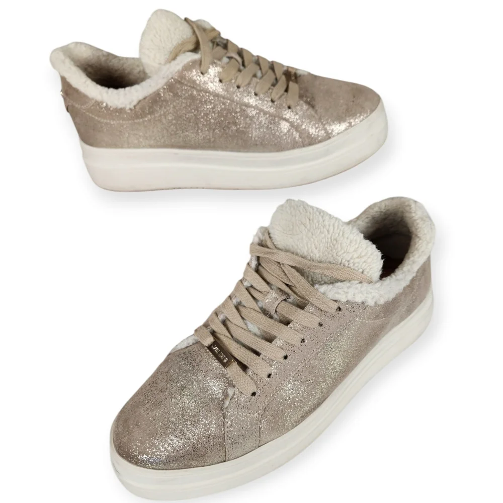 Gold Metallic Ninka J/Slides Waterproof Suede Fur Lined Platform Sneaker size 8
